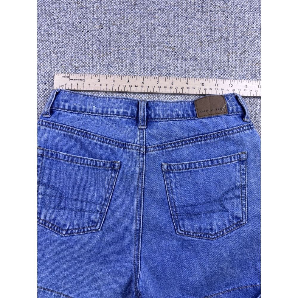 American Eagle Pleated Denim Mom Shorts High Rise Rolled Cuff Blue Jean Sz 0 - Picture 4 of 5